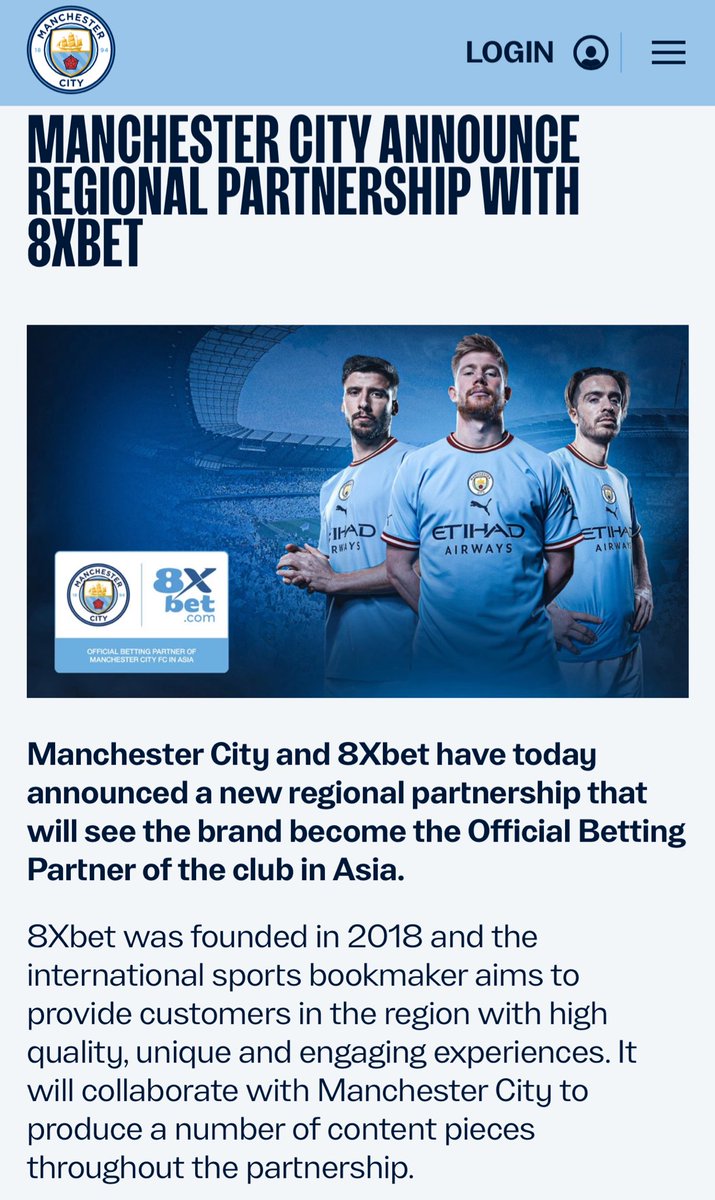 afceasy's tweet photo. @brentlacyystwin @rob_gooner49 @lfcryxn 8xBet, City’s official betting sponsor.

They were called out by The Athletic for not even having a website. Which they now do: https://t.co/EVLmqaCw3Y 

A quick visit will show that it’s not possible to even place a bet.

Yet they’ve supplied Man City with millions in revenue. https://t.co/zp1GRw8WLl