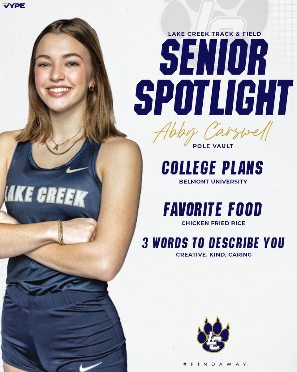 lchswomenstrack's tweet photo. SENIOR SPOTLIGHT
Abby Carswell

We're so grateful Abby has been apart of our program the last 3 yrs. Abby has been an outstanding vaulter who was an Area Qualifier the last two years!  Abby's kindness is second to none! Thank you for being apart of our T&amp;F Family! 
#FindAWay🦁 https://t.co/cRBrZmFOpa