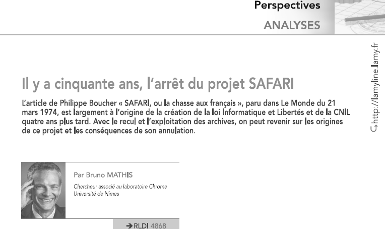 BrunoMathis1's tweet photo. Il y a cinquante ans, l'arrêt du projet Safari", dans @RLDI_Lamy : 
- un projet de l'INSEE né en 1969 avec l'aval du ministre de l'économie 
- Le Min. #Justice intéressé par SAFARI jusqu'en 1974 pour le casier judiciaire 
- Le projet arrêté malgré l'absence d'analyse du risque https://t.co/fY73G2PVEz