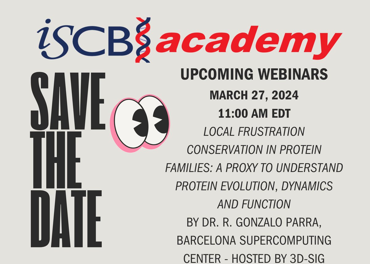 🧪 Curious about protein stability and function? Look no further! 🔍 Join us for a webinar on FrustraEvo, where we explore dynamic emergence of functional patterns in protein families @GonzaParra_ iscb.org/iscbacademy/ho…