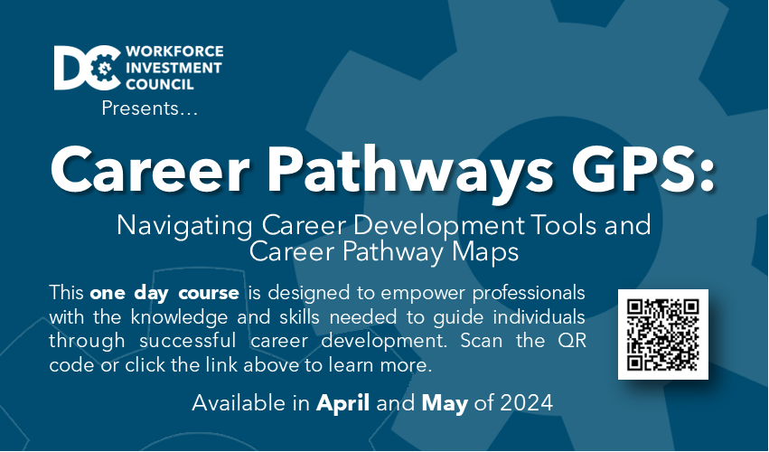 We are thrilled to announce our upcoming one-day intensive training, Career Pathways GPS. To register and learn more, simply Scan the QR Code below or click here: tinyurl.com/ycxmn8tj #workforce #workforcedevelopment #washingtondc