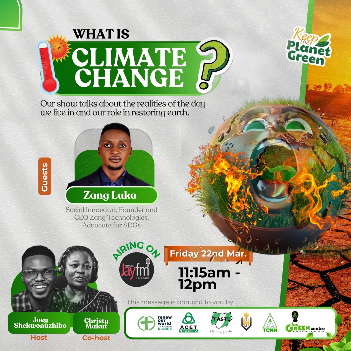 On Friday, March 22, 2024, I invite you to  join me on JayFM 101.9 from 11:15 - 12pm as we discuss the role of  innovation in addressing the issue of waste. Waste is a major  contributor to climate change.  @TearfundAct @RenewOurWorldNG
#PlasticPollution #CreationCare