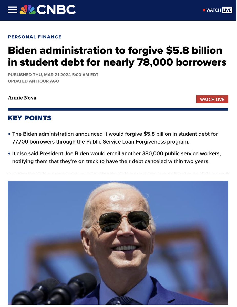 Incredible news! The Biden administration's decision to forgive $5.8 billion in student debt through the Public Service Loan Forgiveness program is a monumental win for our public service workers! But we can't stop here. I’m running for Senate because I'm committed to delivering…