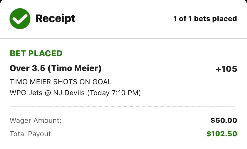 FastMoneyLabs's tweet photo. Gm! I’m running this one back
Timo Meier 4+ Shots (+105) DK
Mentioned the other day & it’s still true: When Timo *attempts* 8 or more shots, this prop cashes 88% of the time! 🔥 he’s now hit that magic 8+ attempt mark in 6 of his last 7 games
#ItsTimoTime! ⏰ @propsdotcash https://t.co/hFFYSpjH8a