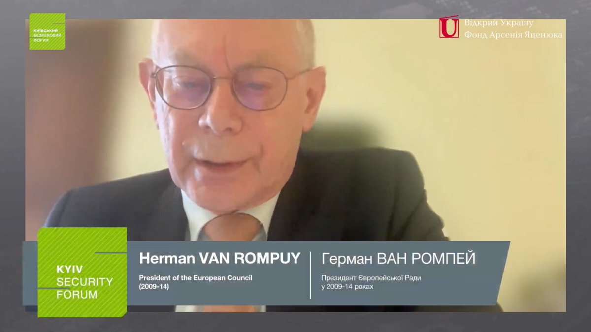 📍Mr Herman VAN ROMPUY notices this #war has distant immediate causes. 'I call them nostalgic nationalism, longing for past glory for #RU Empire, for so-called 'Golden Age' of repression, terror, colonialism & submission. Past doesn't and shouldn't return,' he stated at #KSF2024.