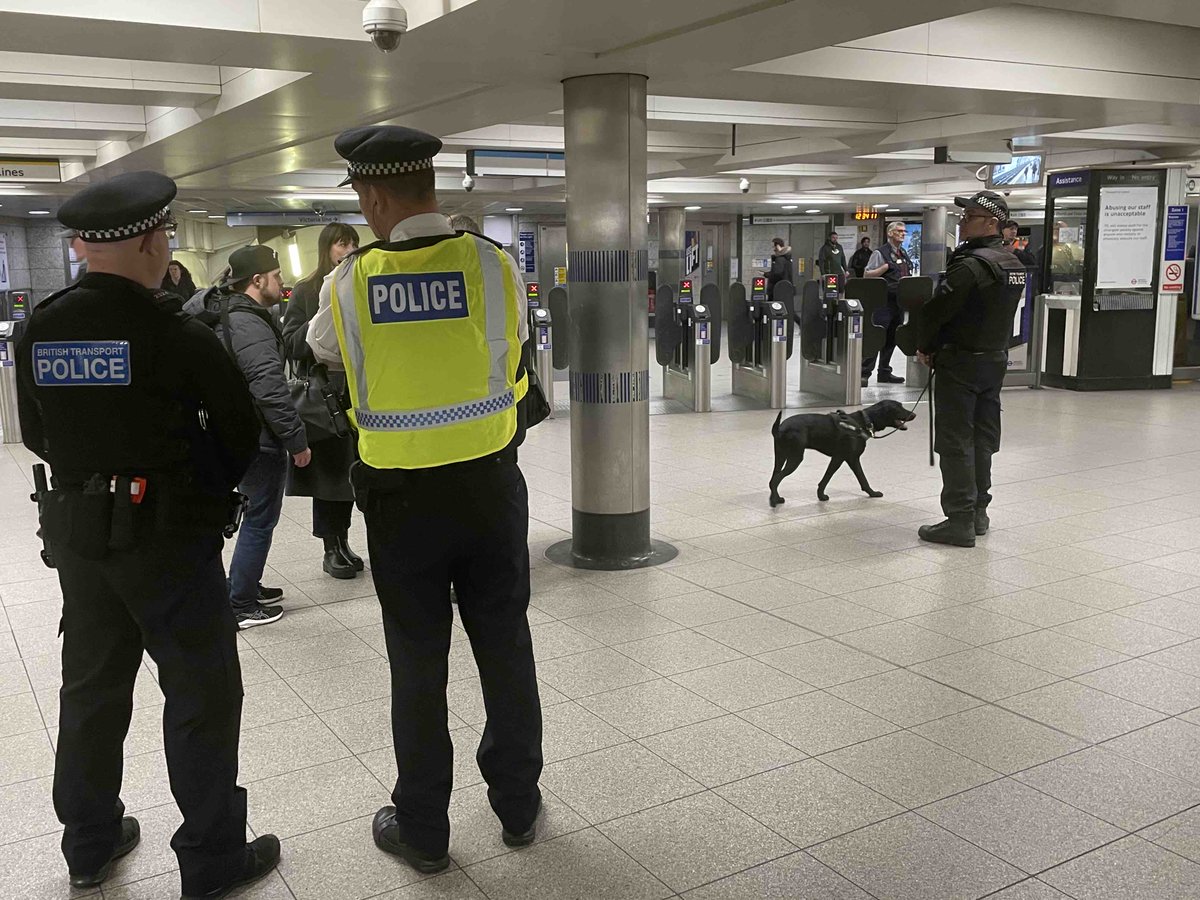 A busy shift for our specially trained #ProjectServator officers working alongside @BTPFirearmsUnit, PD Axcel @BTPDogs 🐶 and @MPSWestminster. We are out patrolling the network if you see something that doesn’t look right tell us directly or text 61016 👉🏼📱🚔 @NetworkRailVIC @TFL