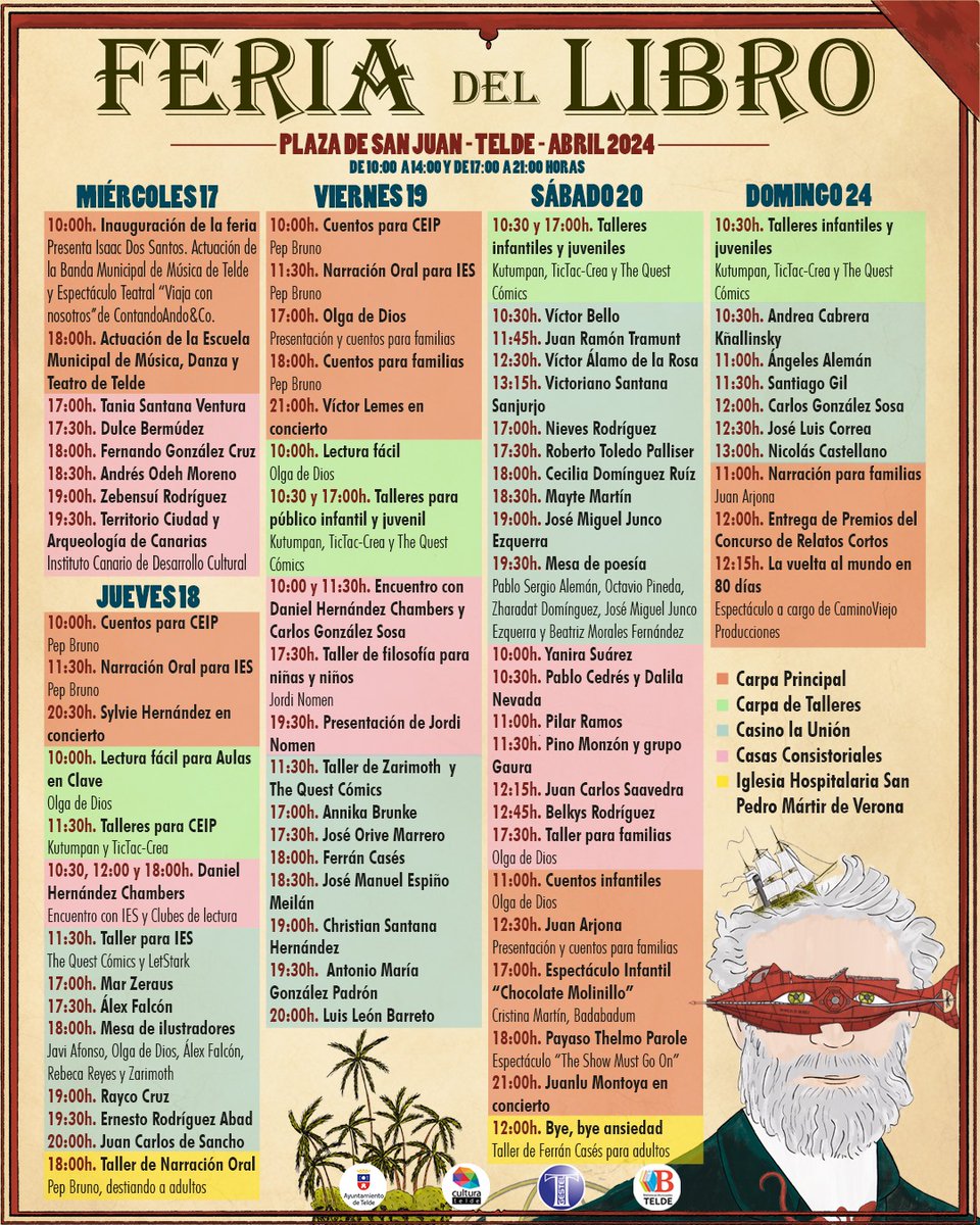 📚Más de 50 escritores canarios y del territorio nacional se suman a la Feria del Libro de Telde 2024 en honor a Julio Verne.

📍📆La celebración contará con cinco localizaciones, 20 casetas y más de un centenar de participantes, en la plaza de San Juan, del 17 al 21 de abril.
