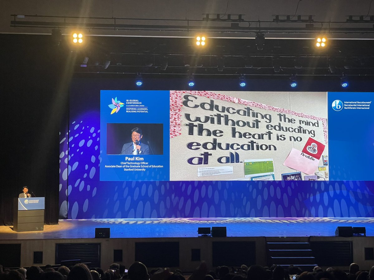 Sarah_Newton21's tweet image. #IBGC2024 keynote speaker at the opening of IB conference. A fascinating presentation by Dr. Paul Kim from Stanford University on changing technology & impact on education. Some dramatic changes ahead but I’m curious to see if exam boards will adapt to these changes or not? #AI