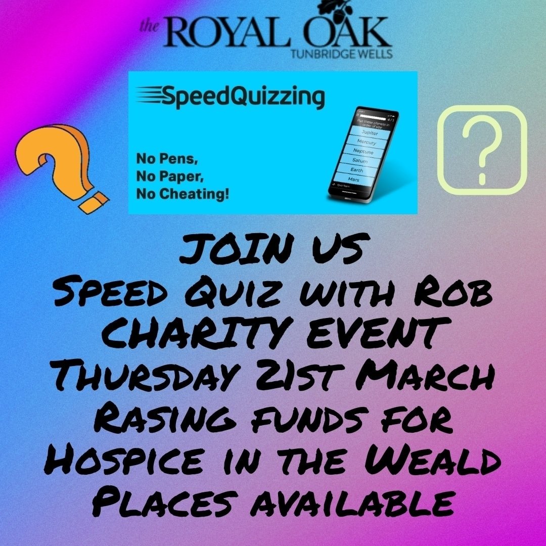 TheRoyalOakTW's tweet photo. Well today is the day for #speedquiz.  Walk ins are available but you must be seated and ready to play by 7.30pm.

See you all here

#twquiz #twpubs #twevents #tunbridgewells #tunbridgewellspubs https://t.co/TE5B3pX8aq