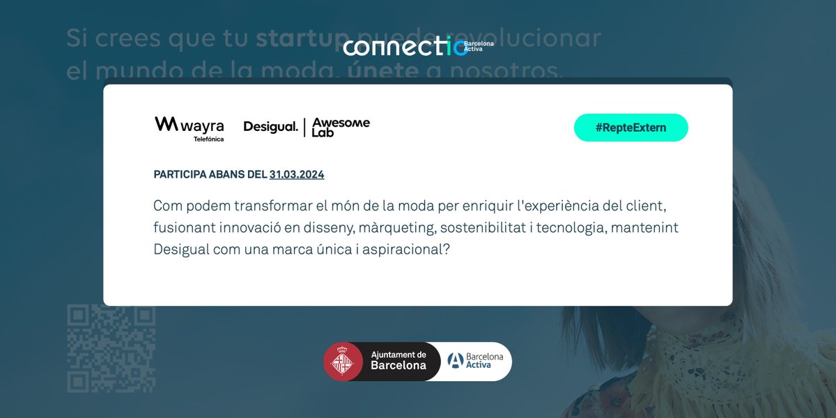 bcn_empreses's tweet photo. Nou repte #CONNECTIO per transformar el món de la #moda! 👚

🩳 @Desigual_ES i @WayraES busquen com enriquir l'experiència de client fusionant innovació en disseny, màrqueting, sostenibilitat i tecnologia.

Presenta la teva proposta! 👉🏼 https://t.co/XzNFpApSrS https://t.co/ERs4qN5F3p