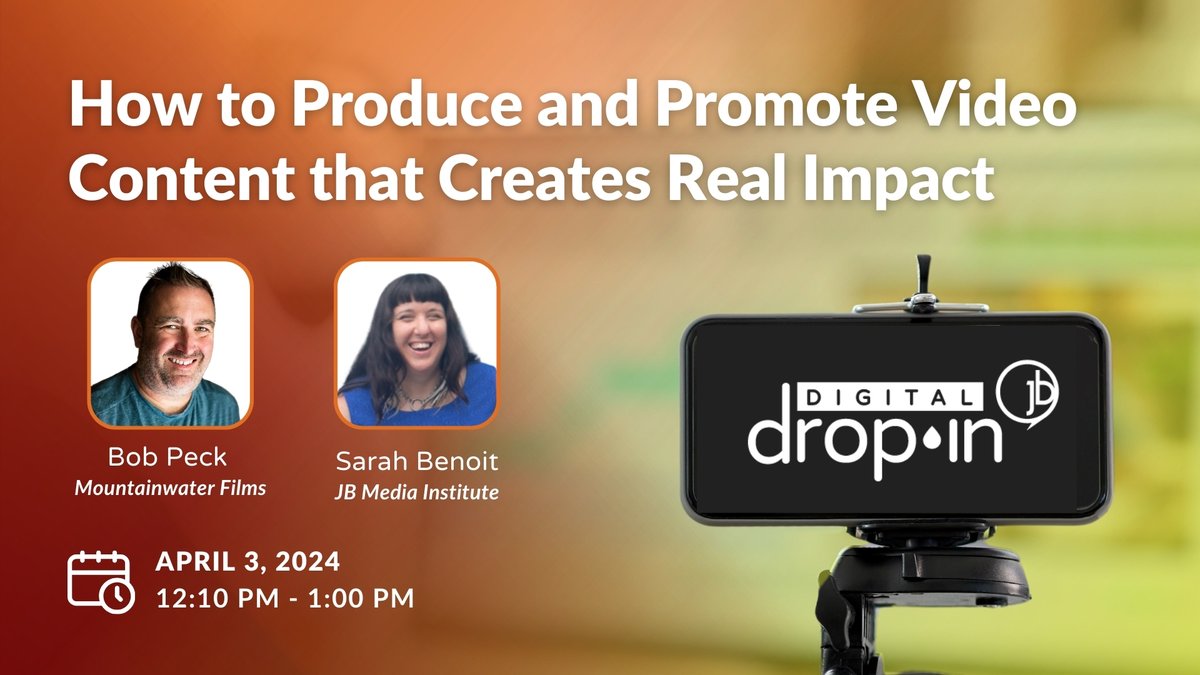 Our next Digital Drop-in webinar is April 3rd, 12:10 - 1 PM EST. 

Sarah Benoit will be joined by Bob Peck of @MountainwaterFilms to discuss “How to Produce and Promote Video Content that Has Real Impact.” 

It's free to sign up! ow.ly/ioQP50QSvVr