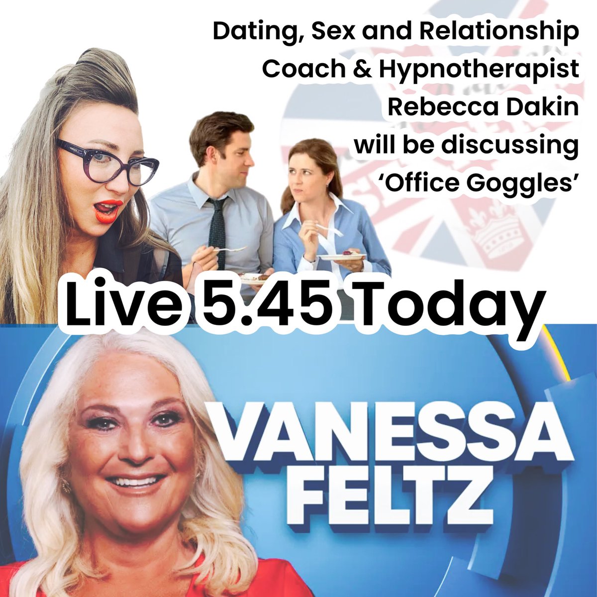 Have you ever had ‘office or work goggles’? 

I’ll be Live on Vanessa Feltz show 5.45 discussing You can watch here 
watch.talk.tv/live/1153
<a href="/TalkTV/">Talk</a> #workromance #officehumor #officegossip #RelationshipCoach #datingcoach #vanessafeltz #officegoggles