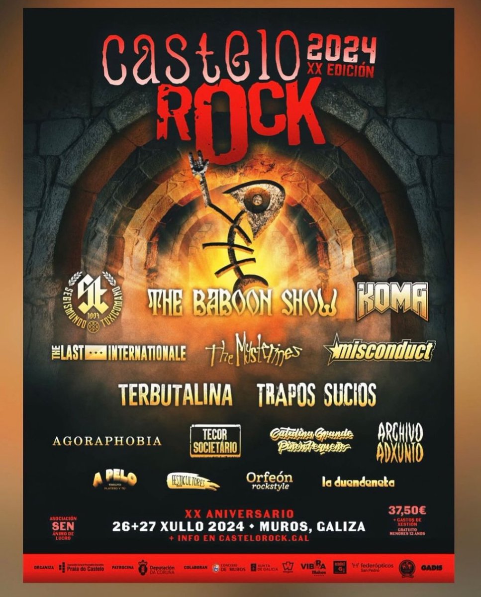 Cartel definitivo del <a href="/CasteloRock/">Castelo Rock</a> con #thebaboonshow <a href="/TLImusic/">Last Internationale</a> <a href="/komabanda/">komabanda</a> <a href="/TheMysterines/">the mysterines</a> <a href="/Terbutalina/">Terbutalina</a> <a href="/agoraphobiaband/">Agoraphobia</a> <a href="/archivoadxunto/">Archivo Adxunto</a>  y más…galiciaenconcierto.com/conciertos-des…