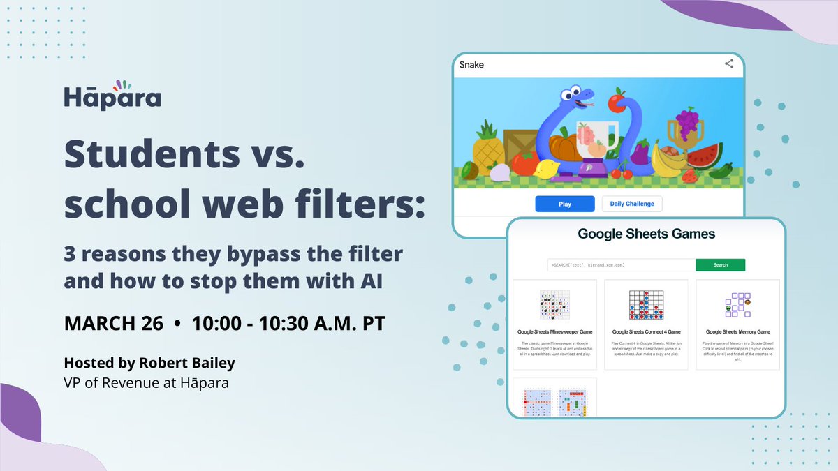 Do students keep getting around your web filter? Are they finding ways to play games in Google Docs or on Google Sites?

🗓 Join us for a webinar to hear insider insights so you can stay one step ahead.

Register now: wi.st/43zD9AL

#edtechtools #edtechteam #caedchat