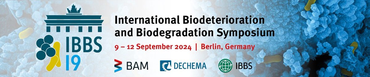 #IBBS19 The next 'International Biodeterioration and Biodegradation Symposium' (IBBS19) will take place in Berlin from 9 - 12 September 2024. Register for the event and submit your abstract by 12 April 2024: ibbs19.org @ibbs_online
