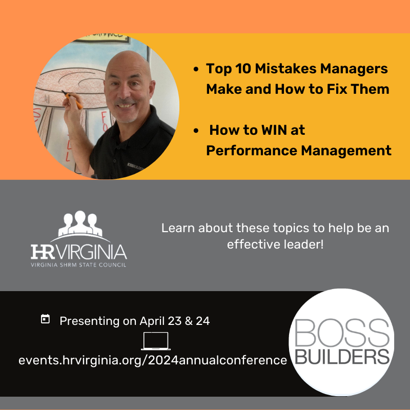 Next month, Boss Builders is going to the VA SHRM conference, where we'll be diving into two crucial topics for effective leadership.

Don't miss out on these invaluable insights! Will we see you there? 

#VASHRMConference #PerformanceManagement #BossBuilders #effectiveleadership