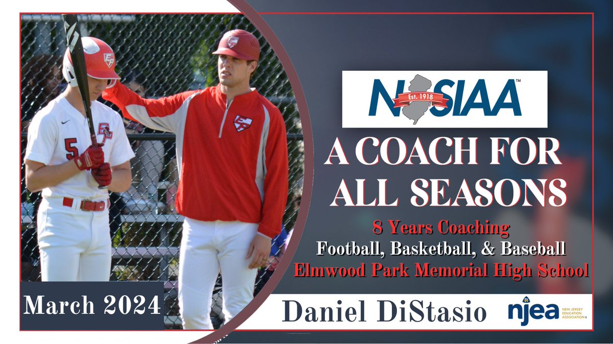 We’re proud to share our March “A Coach for all Seasons” feature presented by @NJEA. Each month, we will recognize a coach who has shown dedication to high school athletics by being a multi-sport coach. Thank you, Daniel DiStasio for all you do!