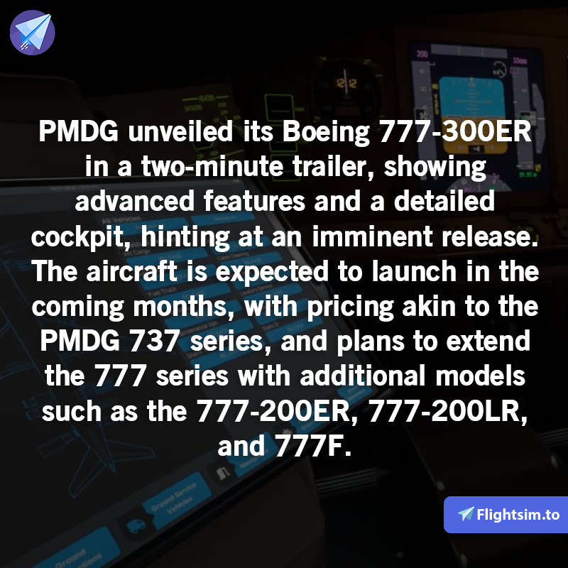 PMDG has unveiled its Boeing 777-300ER for #MicrosoftFlightSimulator in a two minute trailer revealed in a YouTube Premier on PMDG’s YouTube channel. The video provides an glimpse into the building blocks of... ▶️ flightsim.to/news/a-first-l…
