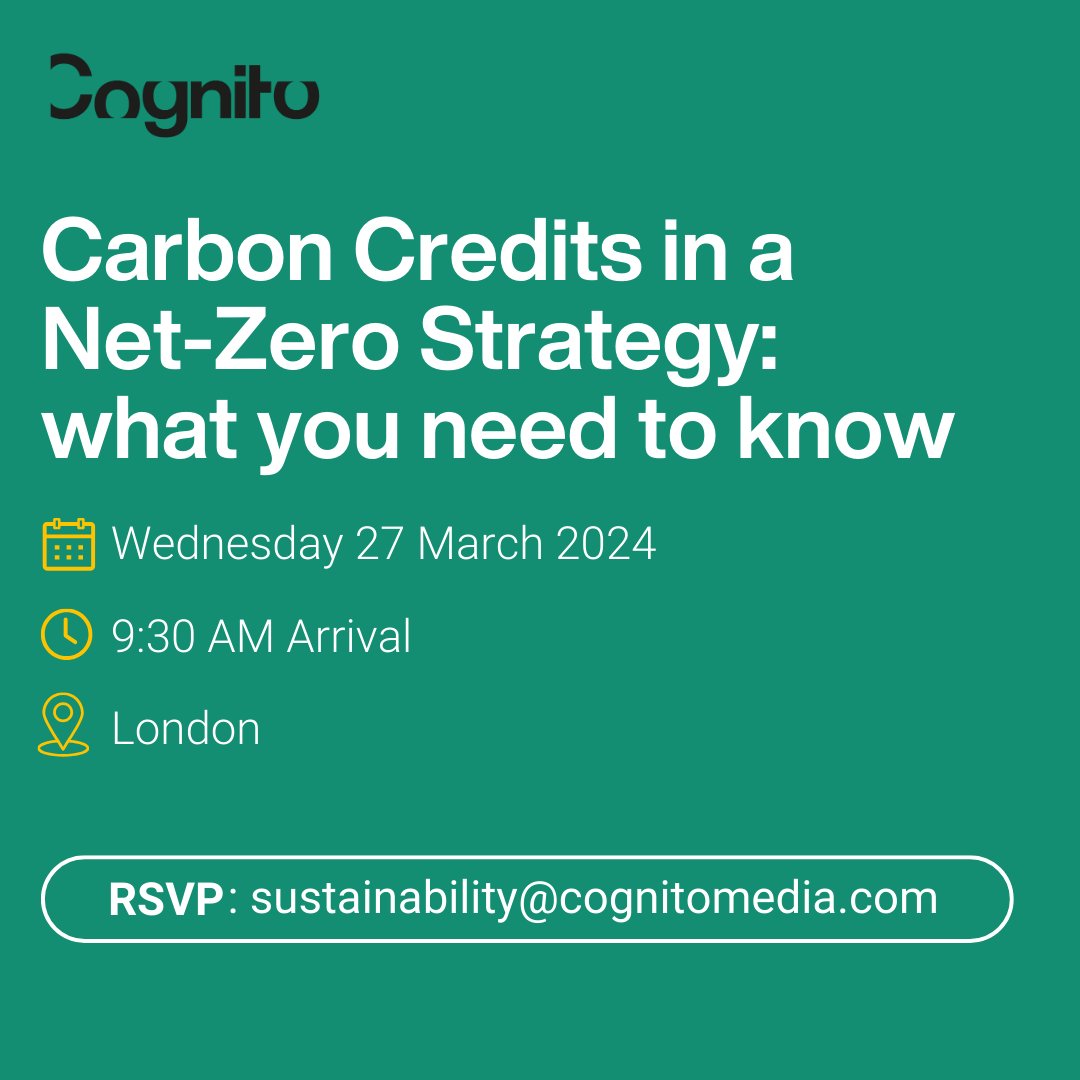Join us and EY on March 27th, 9:30 AM for insights into the future of #CarbonCredits in #NetZero strategies. Uncover market updates, communications challenges, and risk mitigation in the use of carbon credits and talk about this. RSVP: sustainability@cognitomedia.com