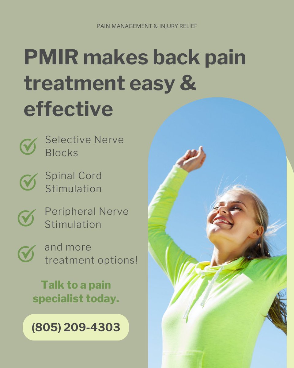 Break free from the grip of back pain! Explore customized relief options with PMIR.

Embrace a pain-free lifestyle now 👉 805-209-4303.

#PMIR #ChronicPain #ChronicPainRelief #PainFree #BackPain