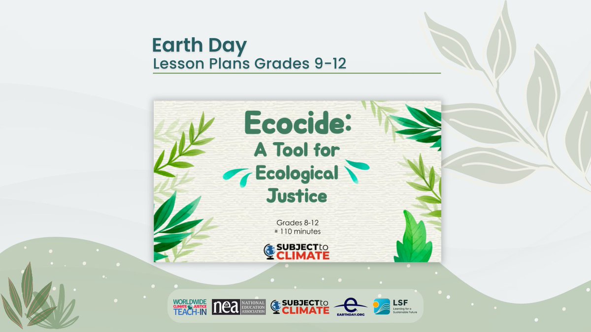 9-12 Educators, Enhance your high school curriculum with our #EarthDay guide's advanced lesson plans on environmental issues, climate solutions, and ecological justice! 🌏📘. @EarthDay @worldwideTI @LSF_LST @NEAToday #ClimateEducation Link 👉 bit.ly/3SCz2Pr
