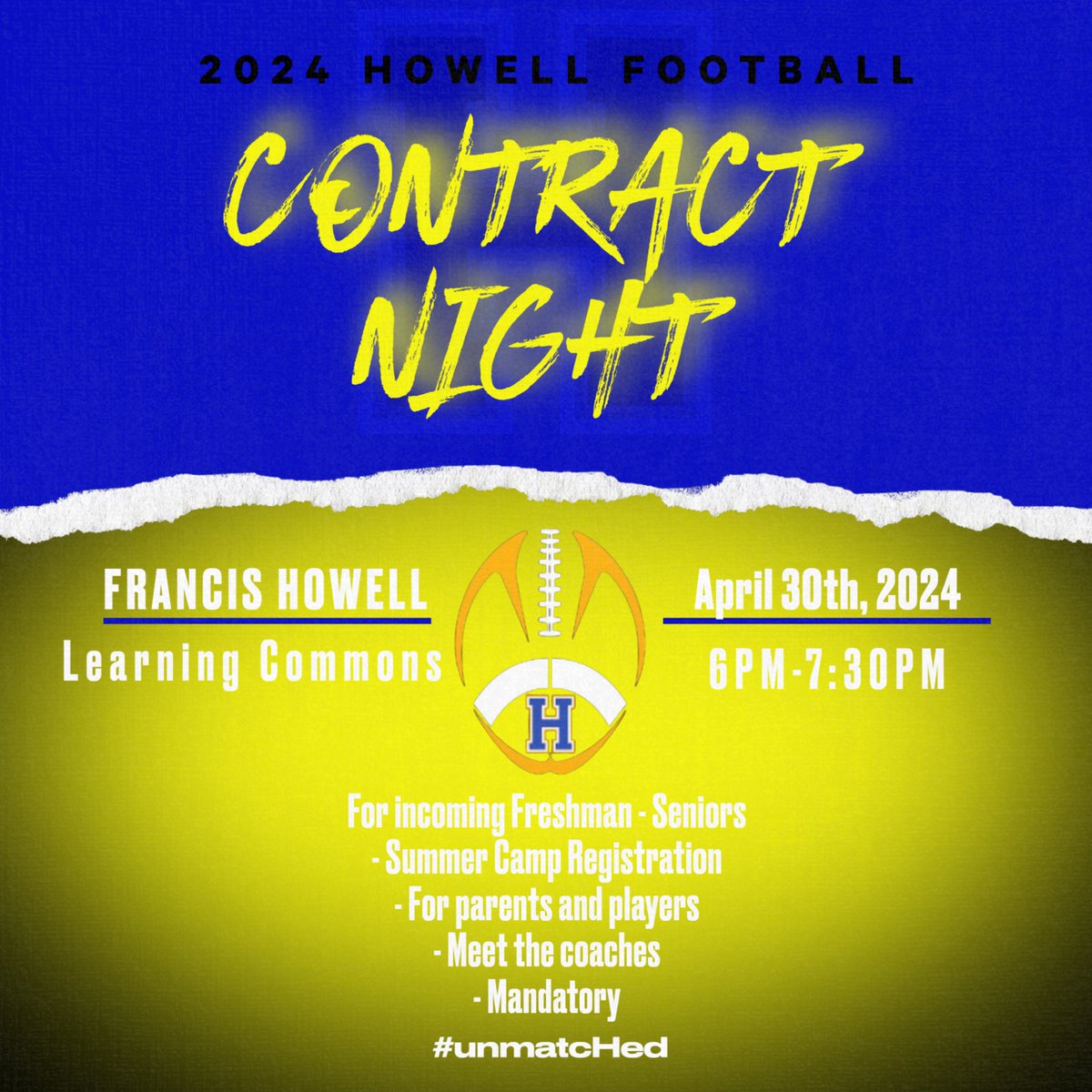 Mark your calendars for our 2024 Contract Night. This is a mandatory for all players and parents who plan on playing football in 2024.