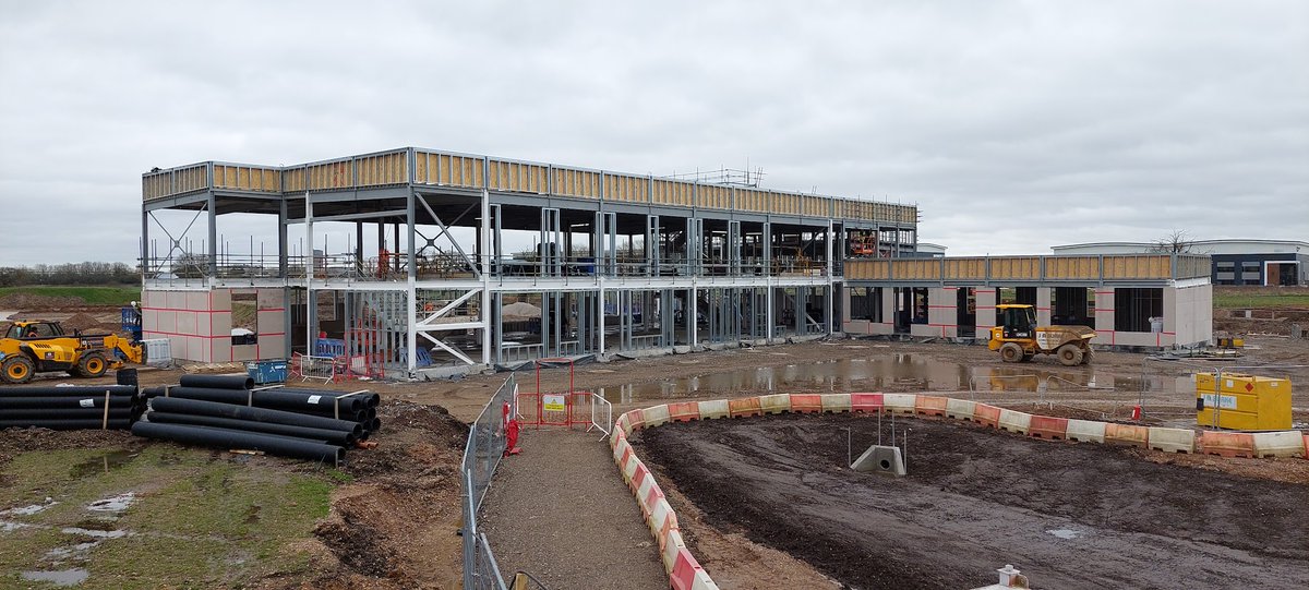 Despite a very wet few weeks on the school building site, it's great to see the full shape of the building forming! 
There's an updated post for March on our website, with video footage of the build, so please click to watch: branstonlocksprimary.co.uk/march-2024