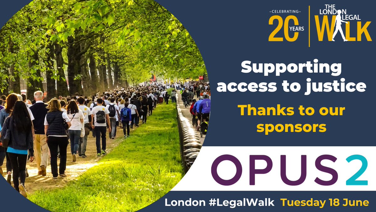 A special shout out to @Opus2HQ for supporting the London #LegalWalk. 

Opus 2 provides game-changing, cloud based legal technology that enables top law firms to build the connected digital practices of tomorrow, today. Thank you for your continued support 👏 #20YearsOfJustice