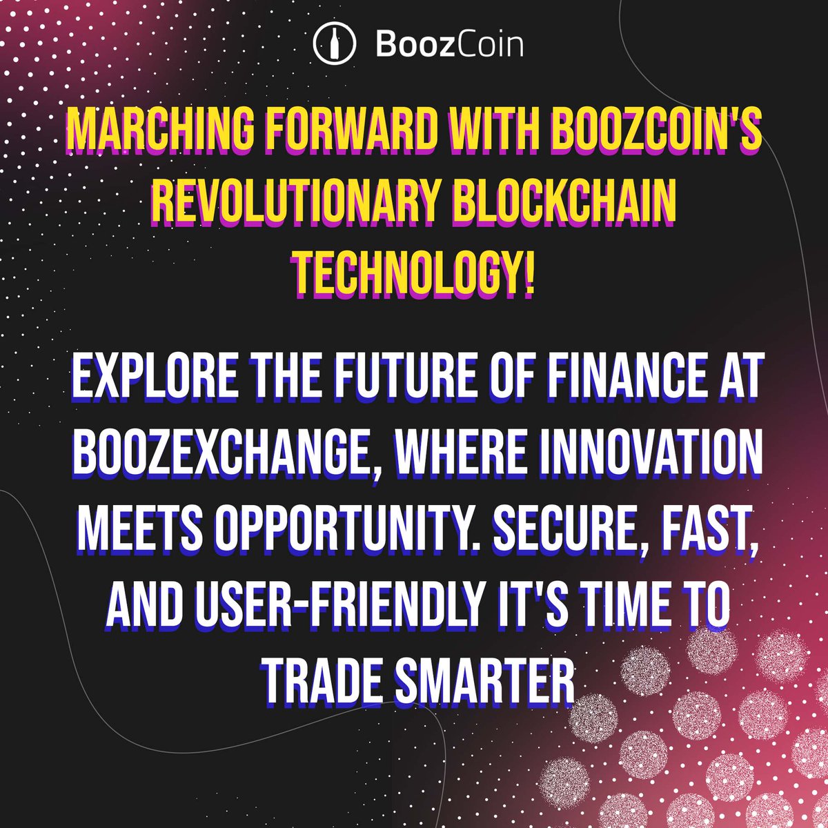 boooz_coin's tweet photo. Marching forward with Boozcoin's revolutionary blockchain technology! π Explore the future of finance at BoozExchange, where innovation meets opportunity. Secure, fast, and user-friendly β it's time to trade smarter. π»π #BlockchainRevolution #Boozcoin https://t.co/mpZqXusLpW