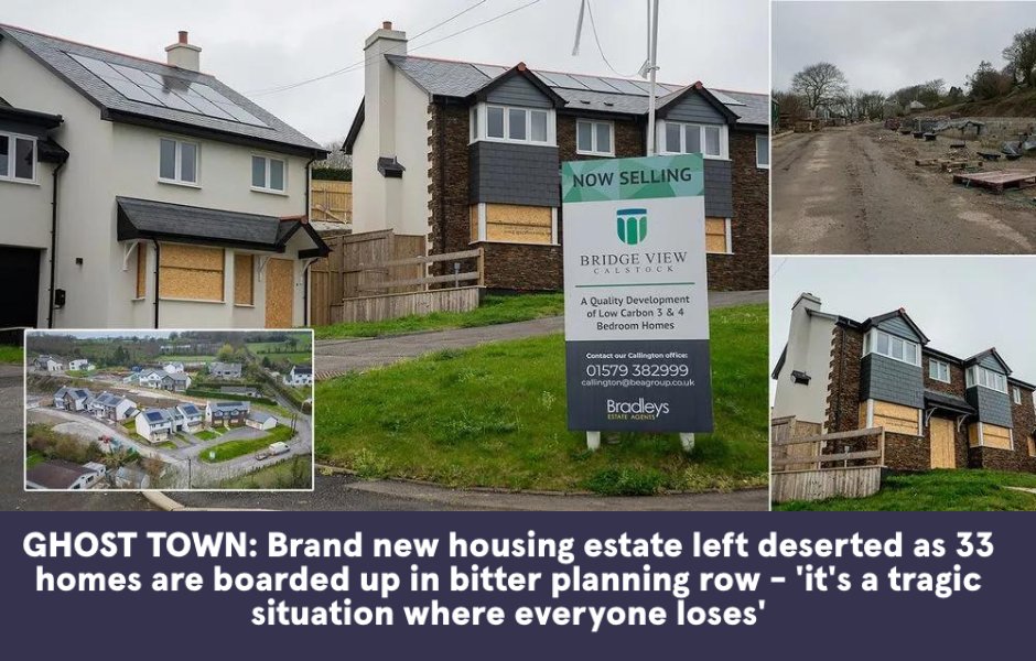 A brand new housing estate has been deserted as homes were boarded after a planning row