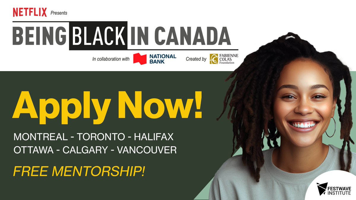 Join Canada's largest incubator program for Emerging Black Filmmakers by submitting a quick application today! CALL FOR APPLICATIONS: loom.ly/mXtqUnc Deadline: April 14th, 2024. Created by the Fabienne Colas Foundation and supported by Netflix and National Bank 📽🎬