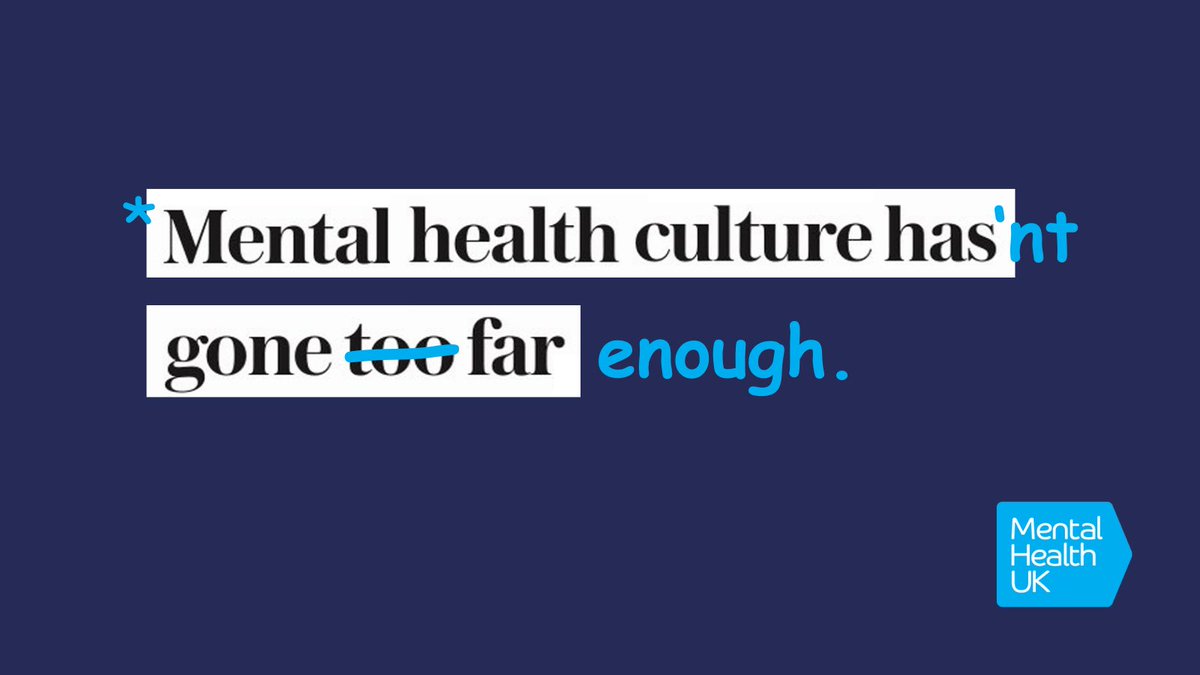 mentalhealthuk's tweet photo. 1 in 4 adults in the UK will experience at least one diagnosable mental health problem each year and mental health related absence at work costs the UK economy £53-56bn a year.

Mental health affects us all at home, school and work. So, we’ve fixed this headline. https://t.co/SPoXQ48OGv