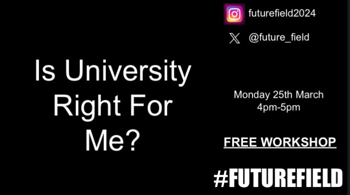 A FREE 1 Hour workshop for scholars at professional football clubs considering University alongside their career/later in life. JOIN HERE: meet.google.com/ucs-hqwb-pkn - Pass on to anyone who might find this useful - Parents/Guardians welcome - Open to any questions - Be informed