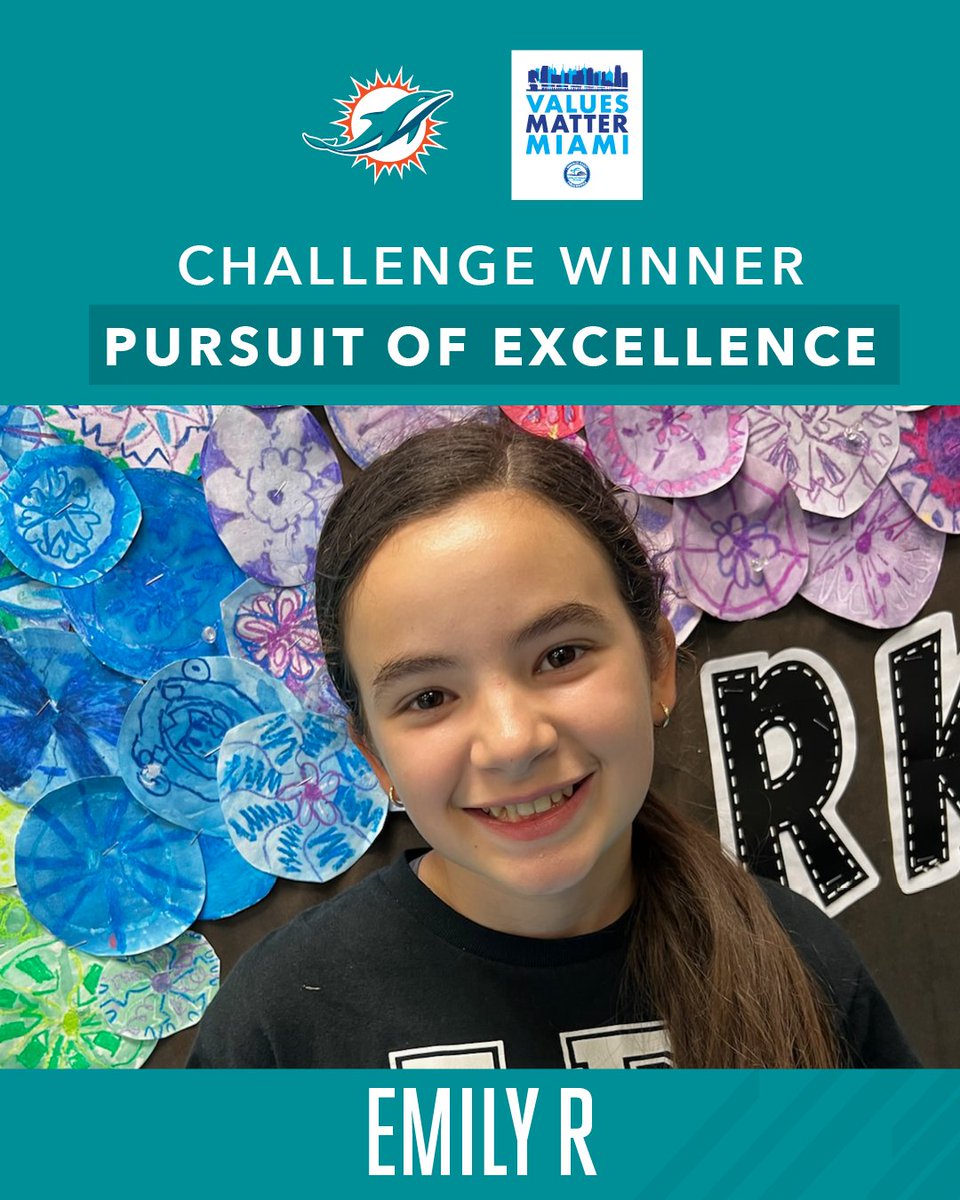 Congratulations to Emily Rodriguez from Dr. Manuel Barreiro Elementary School! Emily is the #ValuesMatterMiami Pursuit of Excellence Challenge Winner of the Month. 👏