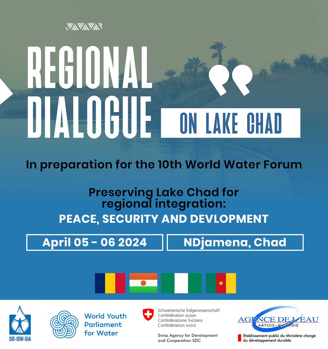 📢 Organized by the Chadian Youth Parliament for Water, the Regional Youth Dialogue on Lake Chad will take place on April 5th and 6th. The aim of this #dialogue is to mobilize, raise awareness and build the capacity of young people in the basin’s member countries.
