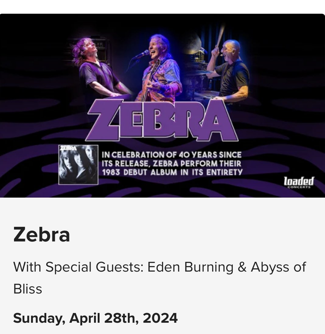 Zebra, Eden Burning , Abyss Of Bliss ….Sunday April 28th , tickets available at theespee.com #theespee #sanantonio#sacurrent @TheEspeeSA