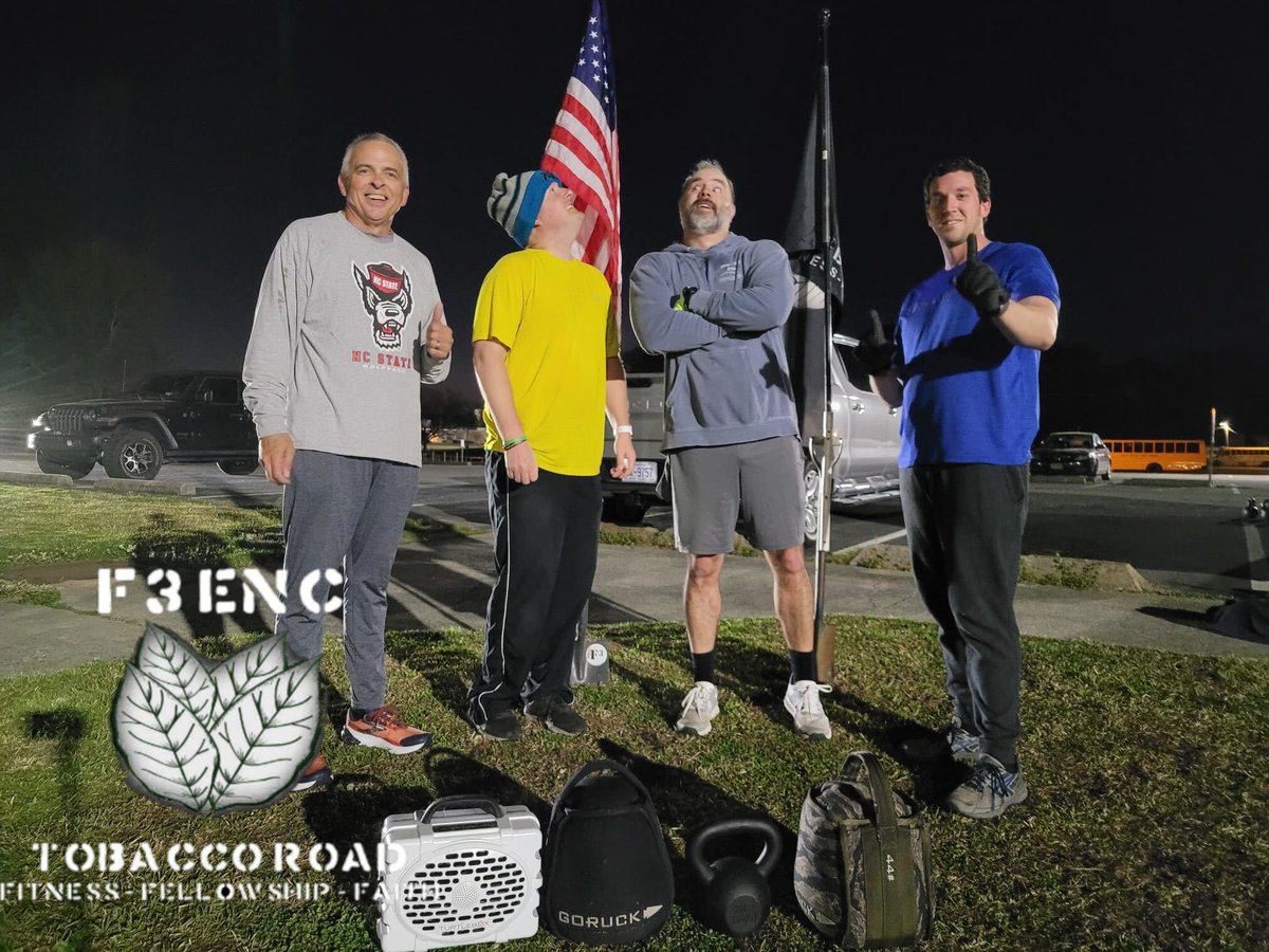 57 #f3enc PAX in action!  #f3nation #f3counts 

14 @ #thegoodfight
12 @ #therush
14 @ #theclydesdales
4 @ #tobaccoroad 
13 @ #shieldlock