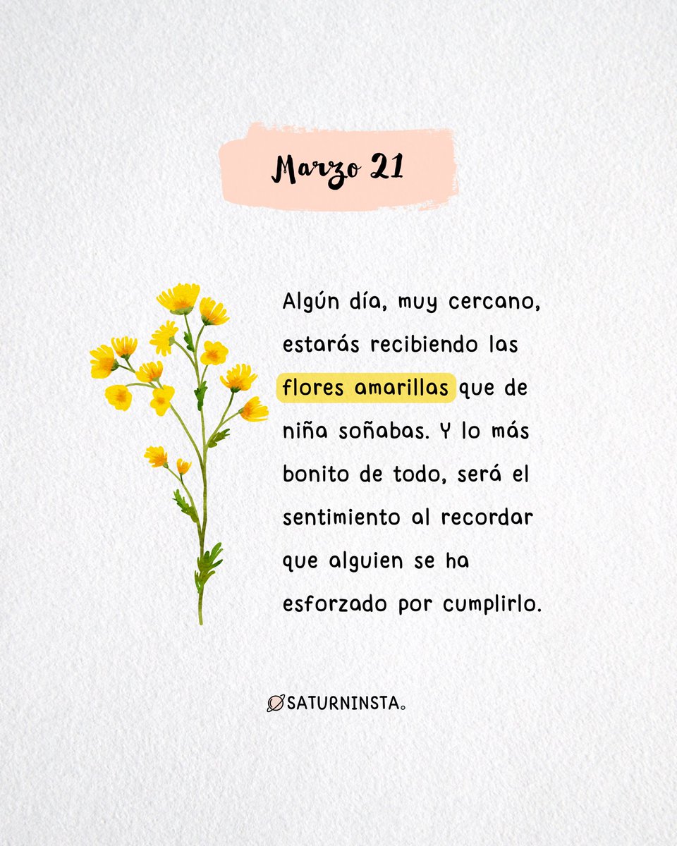 saturninsta's tweet photo. Se dice que si te regalan flores amarillas el 21 de marzo significa que la persona que te lo obsequio quiere pasar el resto de su vida a tu lado y está dispuesta a amarte sin condición alguna, es una promesa que la persona que te lo regala esta dispuesta a cumplir. 🌻🌼💛 https://t.co/rb57kSlBmW