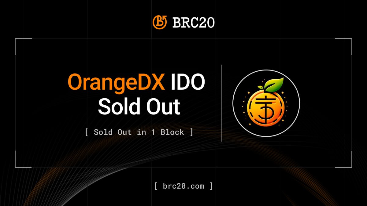 The <a href="/OrangDx_BRC20/">OrangeDX</a> IDO on BRC20.com sold out in a single block. 

Allocations will be calculated on a FCFS basis and will be available to claim prior to exchange listings. Refunds will also be available for claim on the site.