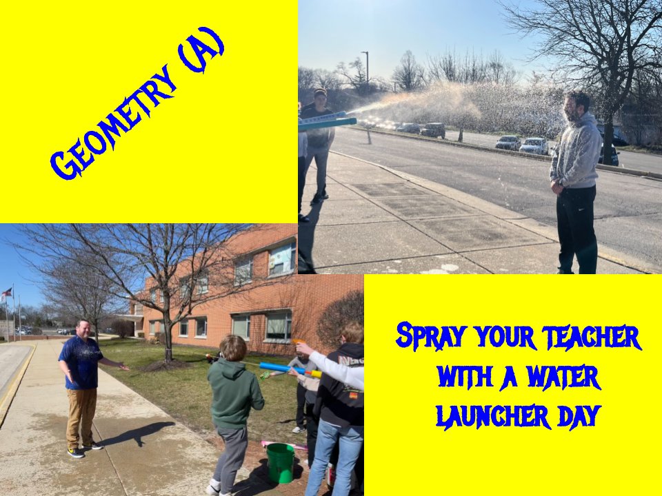 WNMathematics's tweet image. When 100% of students in Geometry (A) get 100% on their graded assignment, they get to spray their teacher with the squirt guns they constructed.  Mr. Pearlman and Mr. Johns were hoping for temperatures higher than 39 degrees 🥶