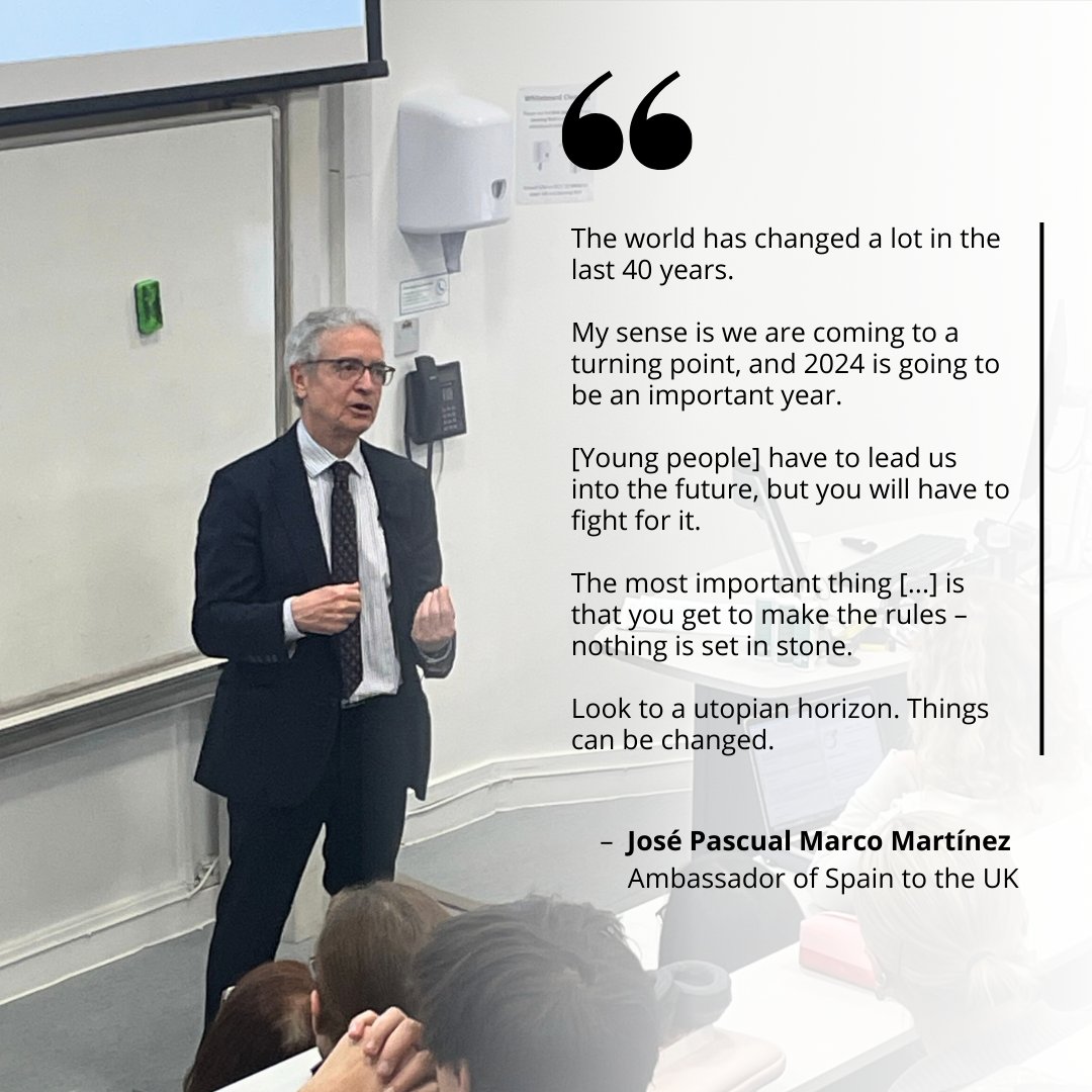 A big thank you to everyone who joined us and contributed questions at Spanish Ambassador José Pascual Marco Martínez's insightful talk into UK-Spain bilateral ties yesterday 👏

#internationalrelations #politics #WeAreBristolUni