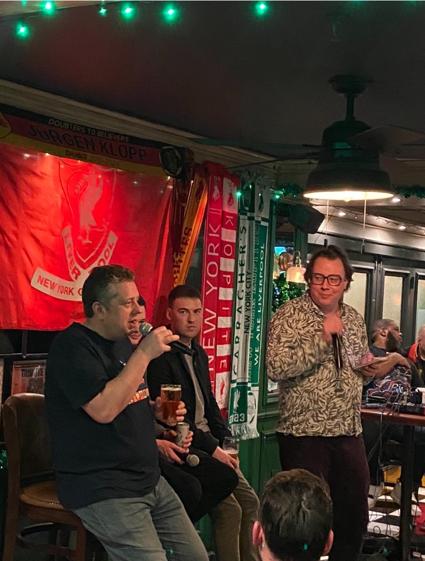 @TheAnfieldWrap live show at @CarrasNYC well worth the trip from Charlotte. Great to see @johngibbonsblog and @C_Hannan7 again , and meet @jsexton24 and the man, myth & legend @Knox_Harrington . #UpTheReds