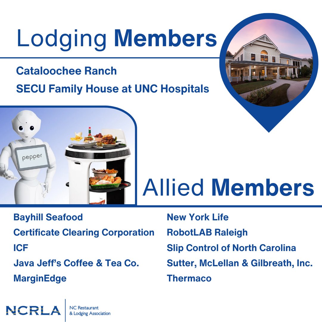 Welcome to our newest NCRLA members! With 20,000+ businesses generating $34.9B annually, you’re vital to NC’s hospitality strength. Together, we’ll shape policy, forge connections, and boost your business. Explore more at ncrla.org #NCRLA