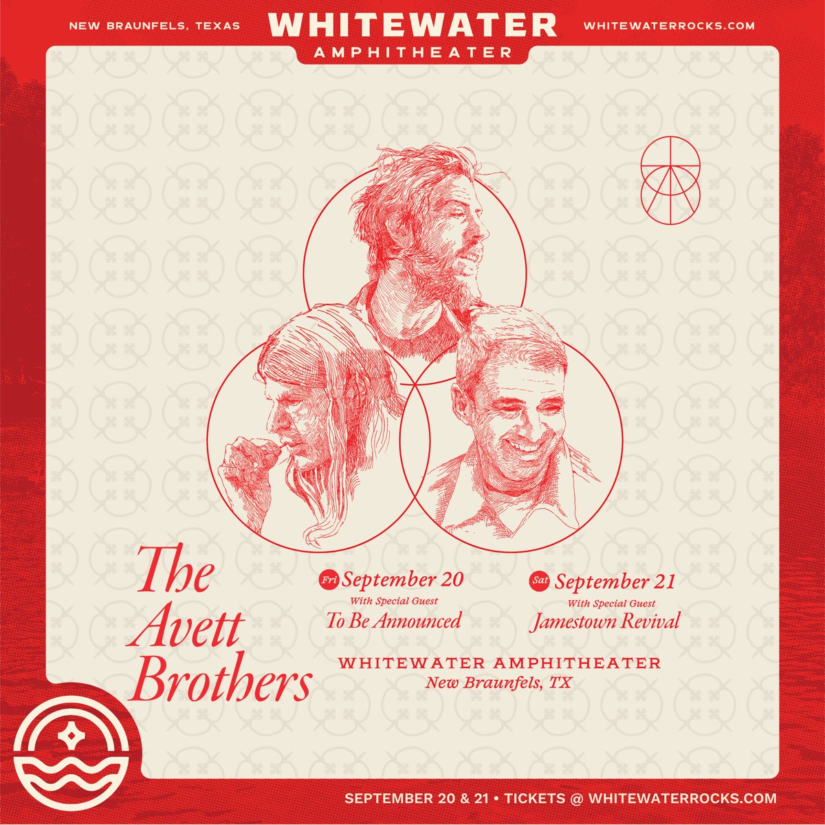 Whitewater Amphitheater (@whitewaterrocks) on Twitter photo 💥 ON SALE NOW: <a href="/theavettbros/">The Avett Brothers</a> on September 20th and 21st - with special guest @jtrevival on the 21st!
Get your tix 👇
FRI - bit.ly/AvettFRI24
SAT - bit.ly/AvettSAT24
#justannounced #theavettbrothers #nbtx #ontheriverunderthestars 💥 ON SALE NOW: <a href="/theavettbros/">The Avett Brothers</a> on September 20th and 21st - with special guest @jtrevival on the 21st!
Get your tix 👇
FRI - bit.ly/AvettFRI24
SAT - bit.ly/AvettSAT24
#justannounced #theavettbrothers #nbtx #ontheriverunderthestars