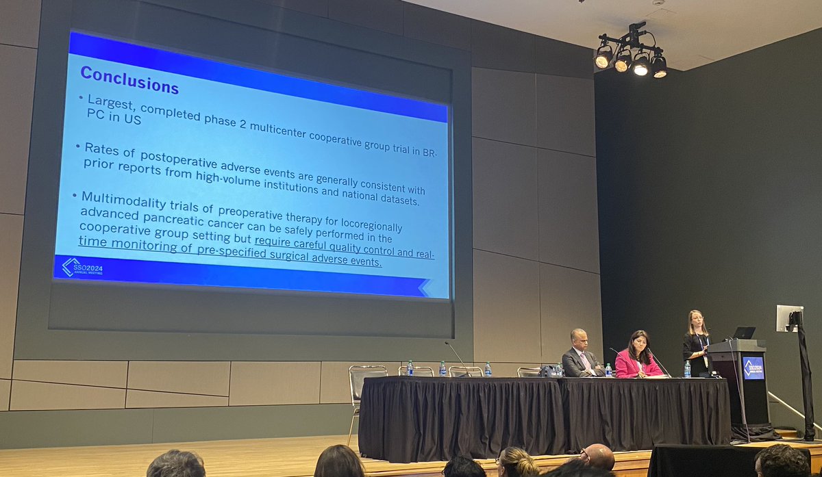 Nice talk by Rebecca Snyder - postop complications following neoadjuvant therapy and surgery on the Alliance borderline resectable PDAC trial (A021501). #SSO2024 @ALLIANCE_org @MDAndersonNews @SyedAAhmad5 @EileenMOReilly @AHPBA @DrJashDatta @laleh_melstrom