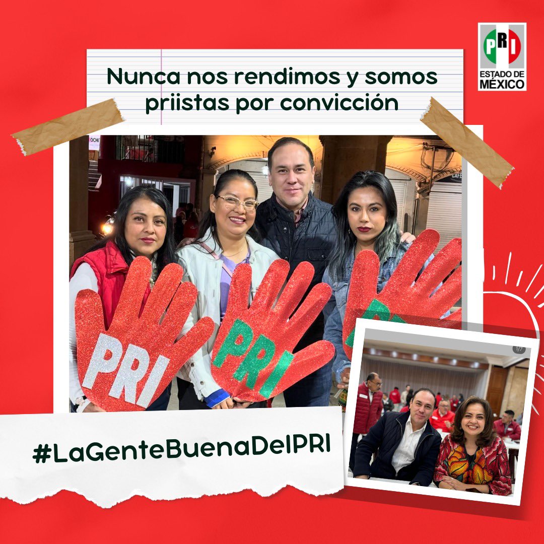 Nosotros nunca nos rendimos, estamos en el <a href="/PRI_Nacional/">PRI</a> por convicción y cuando se trata de ayudar a la gente, siempre nos comprometemos. ¡Somos más los buenos priistas! #LaGenteBuenaDelPRI

<a href="/PRI_EDOMEX/">PRI Estado de México</a> <a href="/alitomorenoc/">Alejandro Moreno</a> <a href="/XochitlGalvez/">Xóchitl Gálvez Ruiz</a>