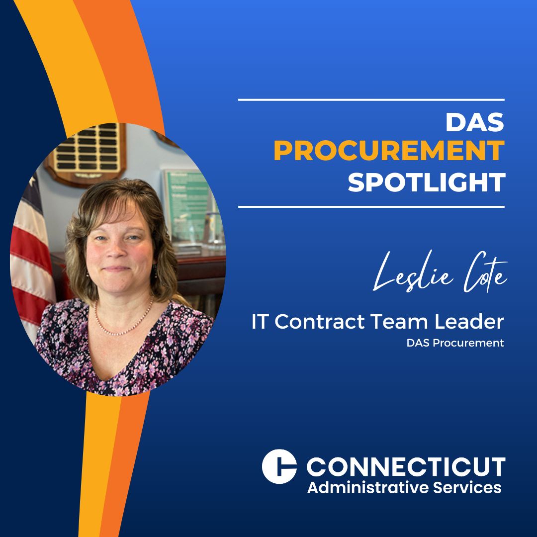 This month, we are highlighting some of our amazing procurement professionals in recognition of National Procurement Month. 👋 Meet Leslie Cote. Leslie serves as an IT Contract Team Leader for DAS Procurement. portal.ct.gov/DAS/DasBlog/DA…