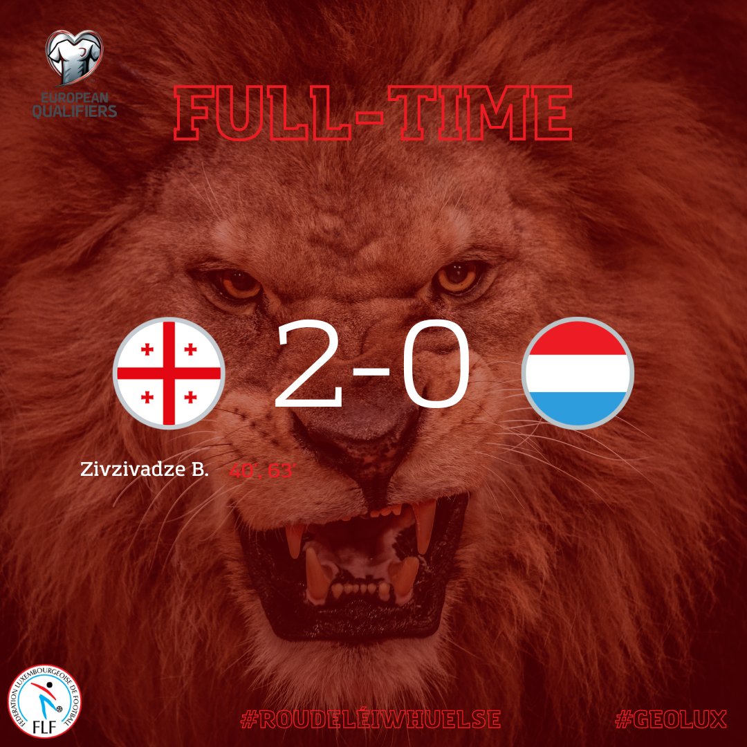 LuxembourgFooty's tweet photo. FULL-TIME #GEOLUX
🇬🇪2️⃣0️⃣🇱🇺
Solid effort from the lads. Much improved second half compared to the first. The ref's decisions really impacted the boys mentally, perhaps more than they should've.

Congrats to Georgia, they were the better team, regardless of referee! We go on! https://t.co/CeSF4fpe5r
