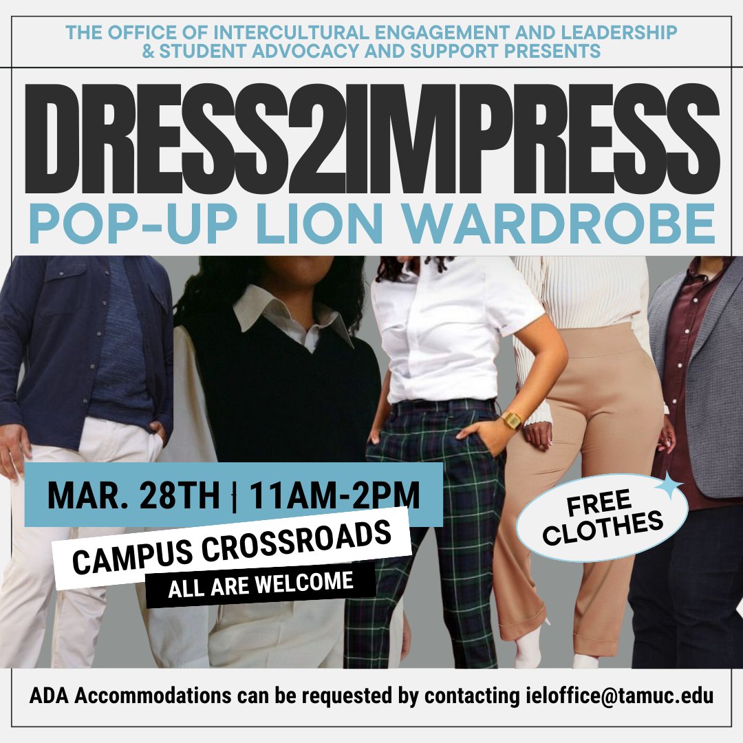 👗 Hear the roar of fashion! Join us at Dress2Impress, the pop-up lion wardrobe event on March 28th from 11am-2pm at Campus Crossroads. Find your fierce look and strut with confidence! 🦁✨ #Dress2Impress #LionWardrobe