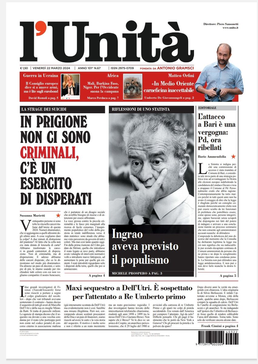 📰 La prima pagina dell’#Unità del #22marzo Abbonati subito: bit.ly/ABBONATI-SUBITO